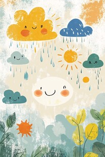 可爱天气插画 云朵与阳光