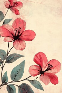 复古风手绘红色花卉插画