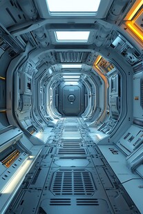 未来感十足的科幻太空舱通道