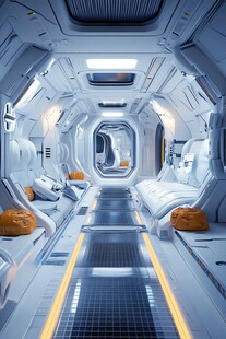 未来感十足的科幻太空舱内景