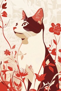 花丛中的猫咪插画