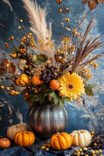 秋日丰收主题插花摆件