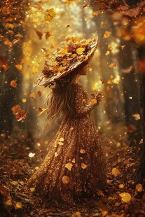 秋日森林中的梦幻少女