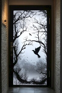 梦幻树影飞鸟门饰图案