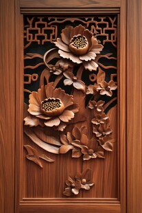 中式木雕牡丹精美装饰