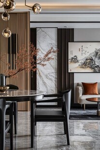 现代中式风客厅餐厅一体化