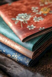 多彩中式花纹布料堆叠