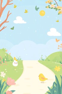 春日小径的可爱动物风景