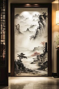 中式山水玄关装饰画