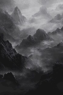 水墨意境群山云海图