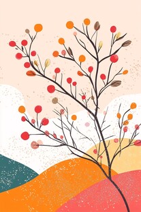 秋日树枝插画