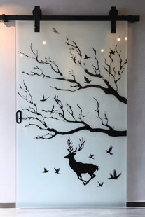 麋鹿飞鸟树枝玻璃装饰画
