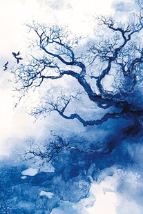 水墨风枯树飞鸟奇幻图景
