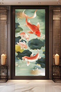 中式玄关锦鲤荷花装饰画