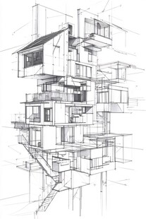 创意多层建筑结构手绘图