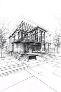 现代别墅建筑线条手绘图