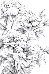 黑白手绘牡丹花图
