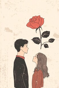 玫瑰下的浪漫情侣对视