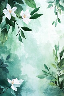 清新绿叶间的素雅白花朵