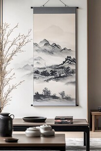 中式客厅的水墨山水挂画