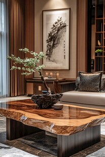 中式客厅的雅致茶几盆景