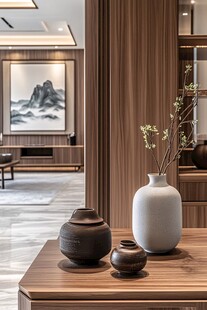 中式雅致客厅中的陶艺摆件