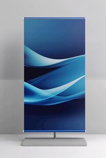 蓝色动感波浪展架画面