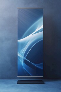 蓝色动感曲线展架画面