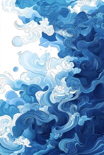 蓝色动感海浪艺术插画