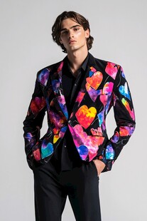 彩色心形印花男士西装外套