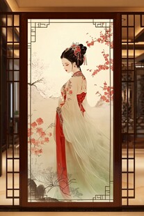 古典佳人屏风图
