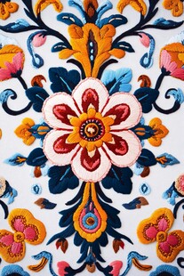 多彩刺绣花卉图案精美
