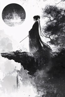 月夜侠客立崖畔