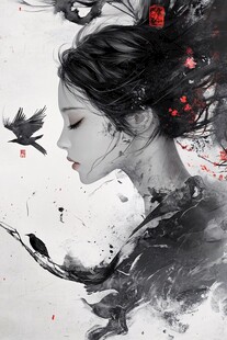 水墨风中式唯美女子侧影