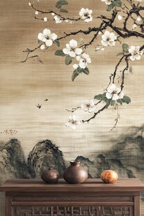 中式花鸟背景下的古朴陈设