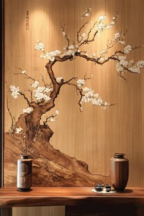 中式梅花墙饰与雅致摆件