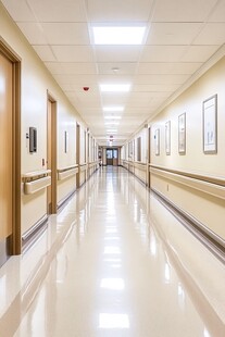 医院走廊内部明亮场景