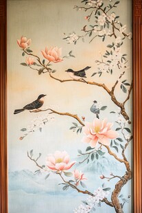 中式花鸟墙绘 雅致意境