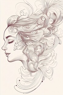 梦幻卷发女子侧面头像