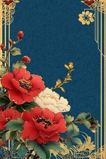 中式繁花蓝底古典装饰图