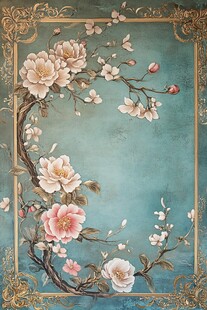 中式花鸟复古边框装饰画