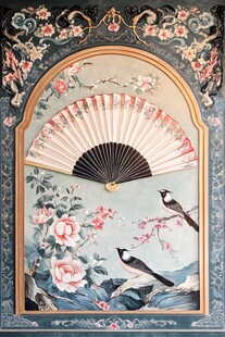 中式花鸟扇面精致装饰画