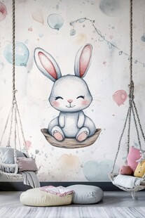 可爱小兔壁画装点童趣空间