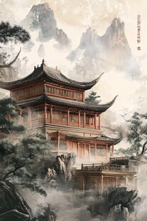 中式古建隐于山水之间