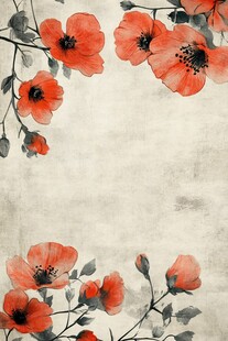 复古风红色花卉水彩画背景