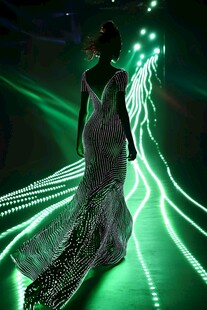 绿影下的时尚模特走秀