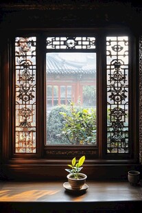 古窗映景 室内绿植添雅韵