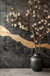 黑花瓶中的素雅花枝