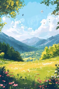 春日山间美景图