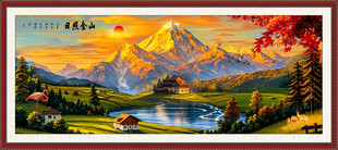 秋日山川美景油画